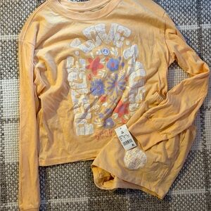 Peach Graphic Long Sleeve Top and Shorts Set